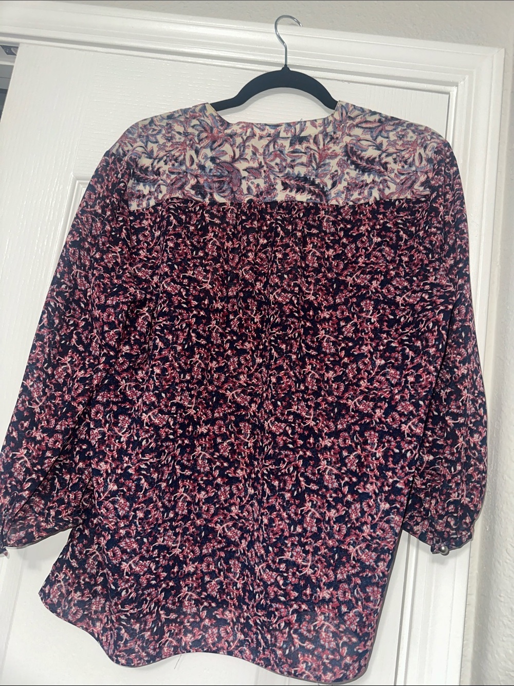 Chaps Women's Multicolor Floral Split-Neck Peasant Blouse petite Large - Picture 5 of 7
